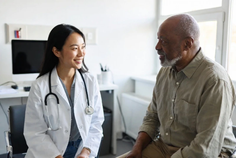 doctor consulting an old man at soluna medical