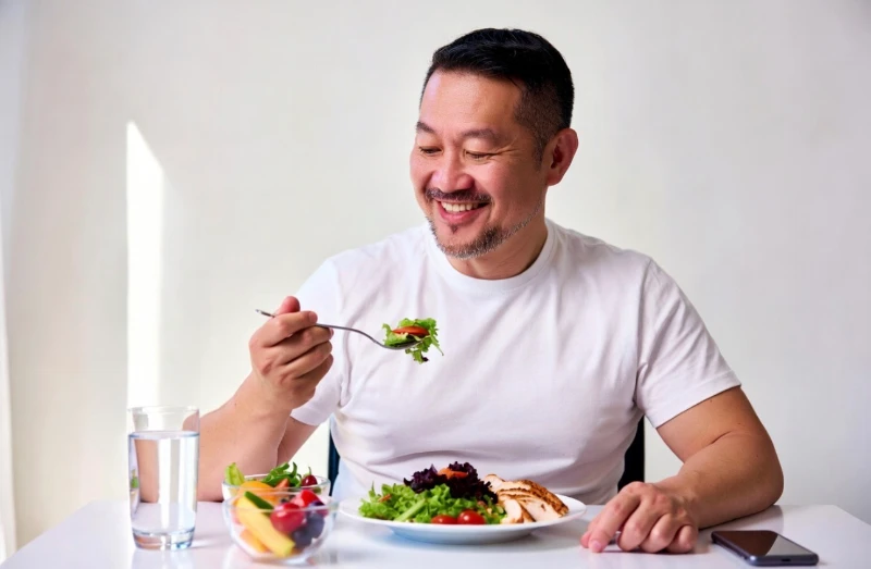 healthy person eating healthy food as advised by soluna medical doctors